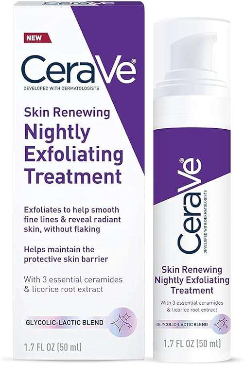 CeraVe Skin Renewing Nightly Exfoliating Treatment, Anti Aging Serum With 5% Blend Of Glycolic Acid & Lactic Acid, Wrinkles & Dark Spot Corrector For Face, Exfoliating Gel, 1.7 Oz - Image 1