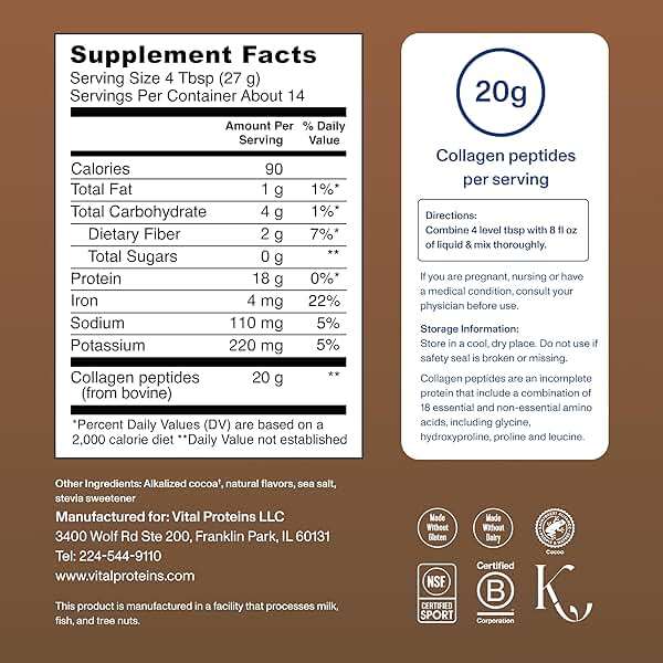 Vital Proteins Collagen Peptides Powder - Chocolate Powder for Hair, Nail, Skin, Bone & Joint Health, 13.5oz - Image 3