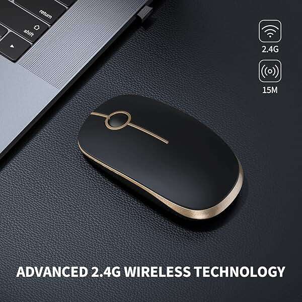 VssoPlor Wireless Mouse, 2.4G Slim Portable Computer Laptop Mouse with Nano Receiver Quiet Silent Optical Mice for Notebook, PC, Laptop, Computer-Black and Gold - Image 2