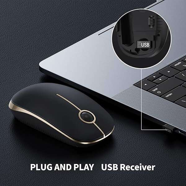 VssoPlor Wireless Mouse, 2.4G Slim Portable Computer Laptop Mouse with Nano Receiver Quiet Silent Optical Mice for Notebook, PC, Laptop, Computer-Black and Gold - Image 3