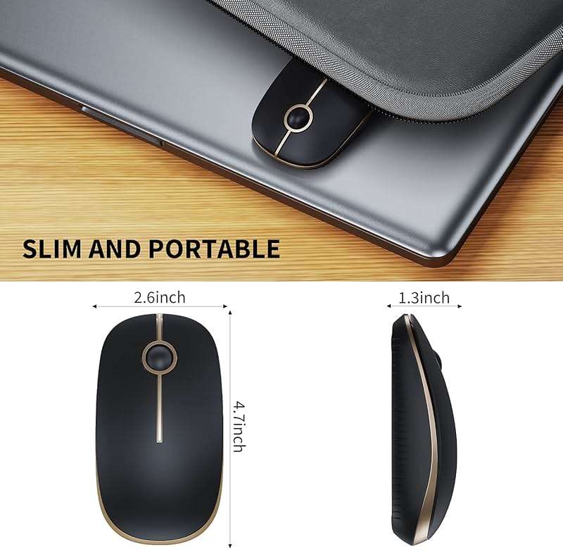 VssoPlor Wireless Mouse, 2.4G Slim Portable Computer Laptop Mouse with Nano Receiver Quiet Silent Optical Mice for Notebook, PC, Laptop, Computer-Black and Gold - Image 5