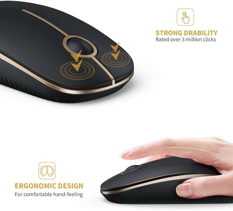 VssoPlor Wireless Mouse, 2.4G Slim Portable Computer Laptop Mouse with Nano Receiver Quiet Silent Optical Mice for Notebook, PC, Laptop, Computer-Black and Gold - Image 6