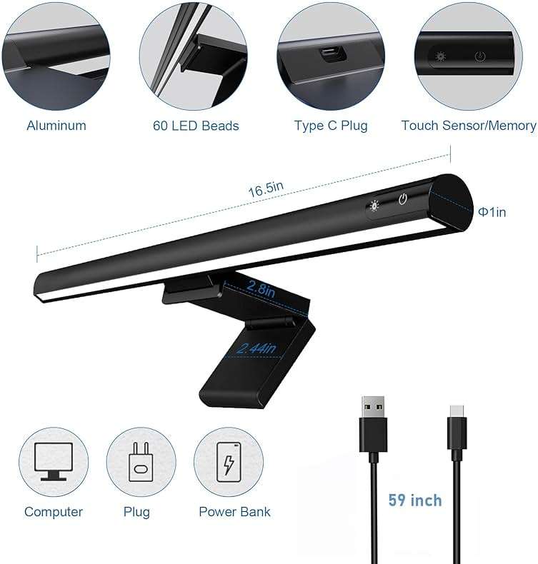 LYMAX Computer Monitor Light Bar, USB Computer Lamp Dimmable Screen Light Bar, Adjustable Brightness/Color Temperature with Touch Contror, No Screen Glare, Space Saving for Home Office Desk Light - Image 5