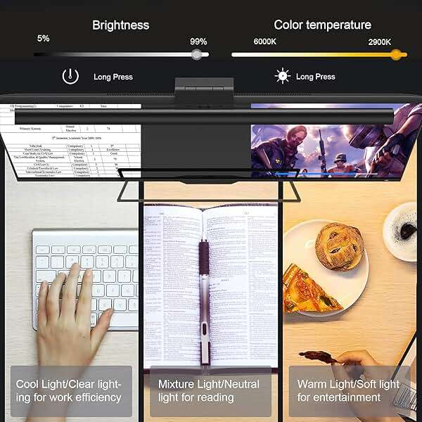 LYMAX Computer Monitor Light Bar, USB Computer Lamp Dimmable Screen Light Bar, Adjustable Brightness/Color Temperature with Touch Contror, No Screen Glare, Space Saving for Home Office Desk Light - Image 6