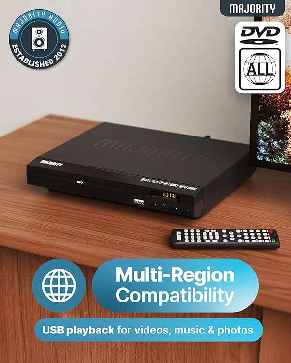 2026 Model HDMI DVD Player for TV | 1080P Region Free DVD-Players for Smart TV | Mini DVD Player with USB, CD & MP3 | HDMI Cable, RCA Cable & Remoted Control | MAJORITY DVD - Image 2