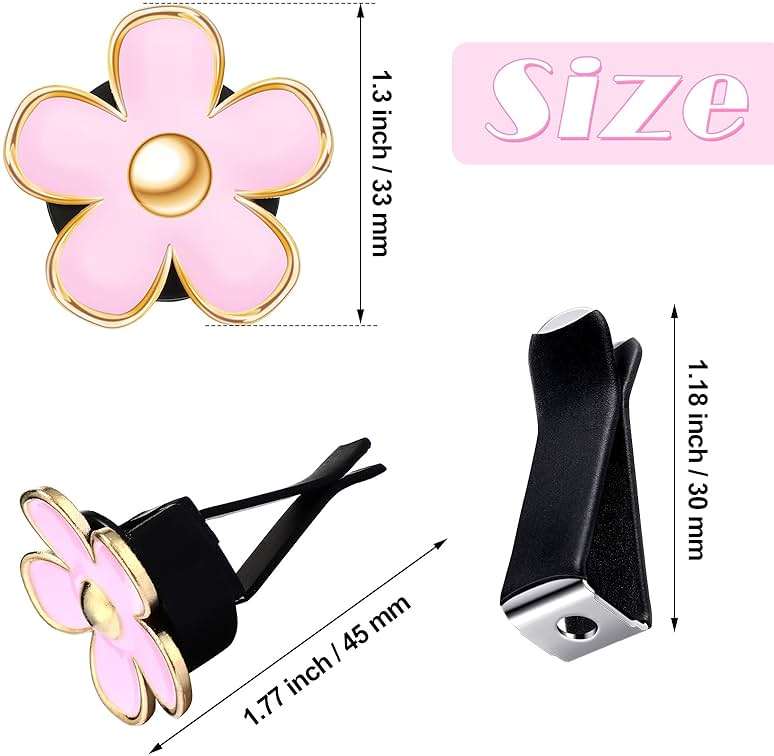 Frienda 6 Pcs Daisy Flower Air Vent Clip Accessories Air Conditioning Outlet Clip Car Air Freshener Dashboard Accessories Charm Car Inter Decor(3 cm, 3.3 cm,Pink) - Image 2