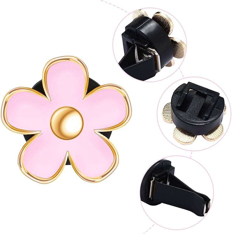 Frienda 6 Pcs Daisy Flower Air Vent Clip Accessories Air Conditioning Outlet Clip Car Air Freshener Dashboard Accessories Charm Car Inter Decor(3 cm, 3.3 cm,Pink) - Image 3