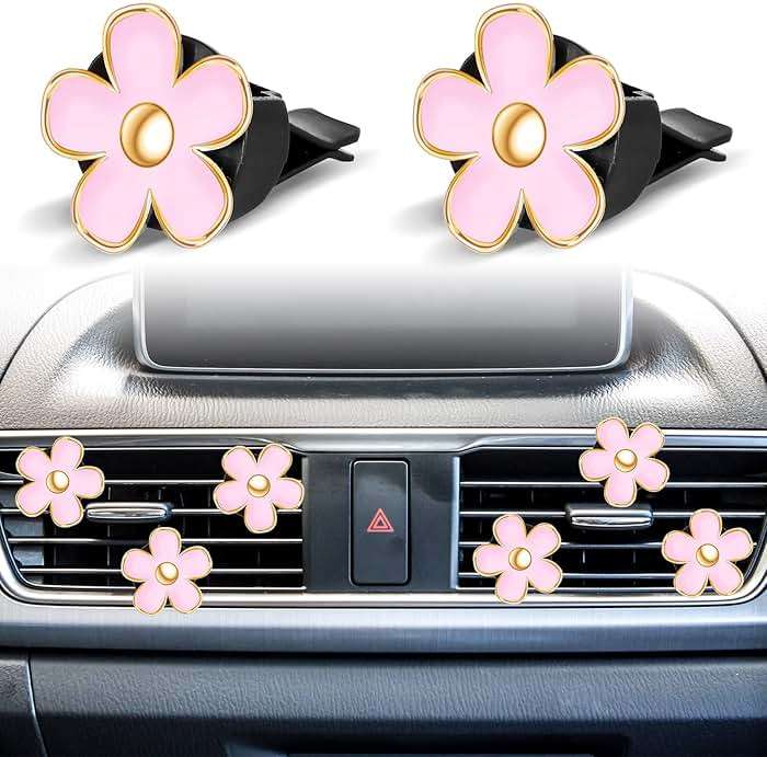 Frienda 6 Pcs Daisy Flower Air Vent Clip Accessories Air Conditioning Outlet Clip Car Air Freshener Dashboard Accessories Charm Car Inter Decor(3 cm, 3.3 cm,Pink) - Image 4