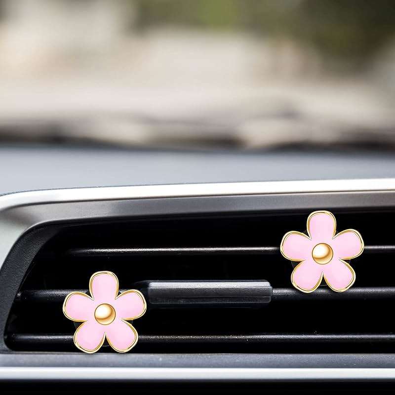 Frienda 6 Pcs Daisy Flower Air Vent Clip Accessories Air Conditioning Outlet Clip Car Air Freshener Dashboard Accessories Charm Car Inter Decor(3 cm, 3.3 cm,Pink) - Image 6