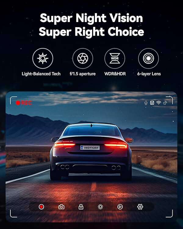 REDTIGER 4K Dash Cam Front Rear, STARVIS 2 Sensor, Free Card Included, 5.8GHz WiFi-20MB/s Fast Download, Dash Camera for Cars with GPS, WDR Night Vision, 170°Wide Angle, 24H Parking Mode(F7NP) - Image 4