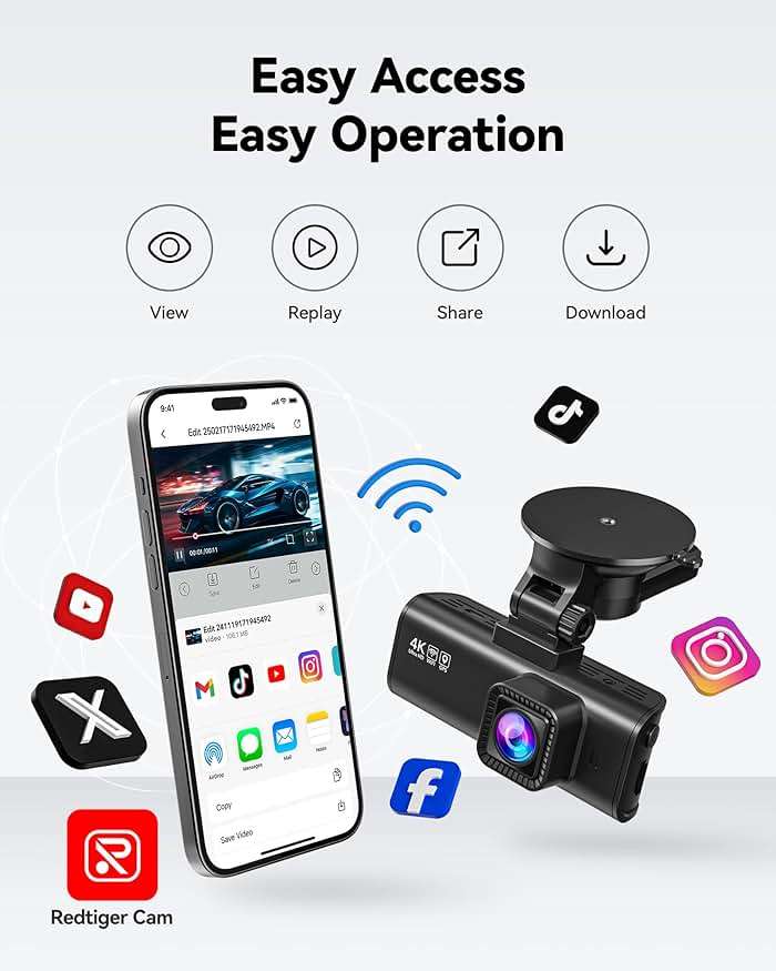 REDTIGER 4K Dash Cam Front Rear, STARVIS 2 Sensor, Free Card Included, 5.8GHz WiFi-20MB/s Fast Download, Dash Camera for Cars with GPS, WDR Night Vision, 170°Wide Angle, 24H Parking Mode(F7NP) - Image 5