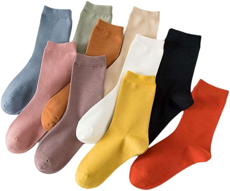 TeenFighter 10 Pairs of Comfortable Casual Cotton Socks for Women, Crew Size for Sports, Solid Color Stretch Socks for Girls - Image 1