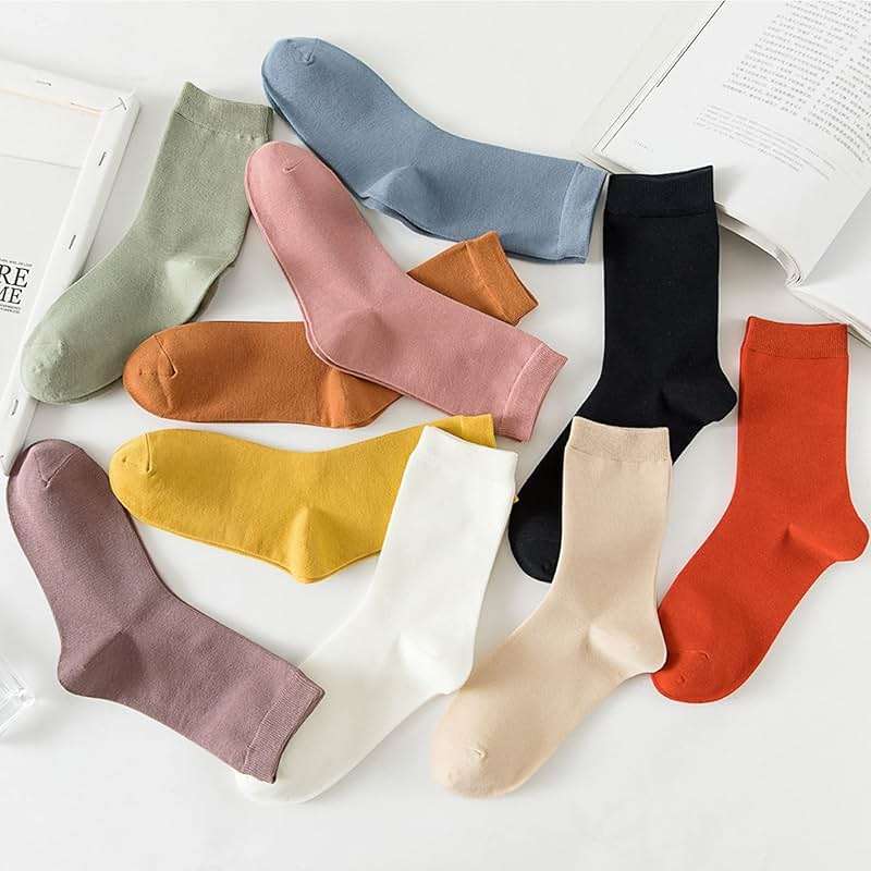 TeenFighter 10 Pairs of Comfortable Casual Cotton Socks for Women, Crew Size for Sports, Solid Color Stretch Socks for Girls - Image 2