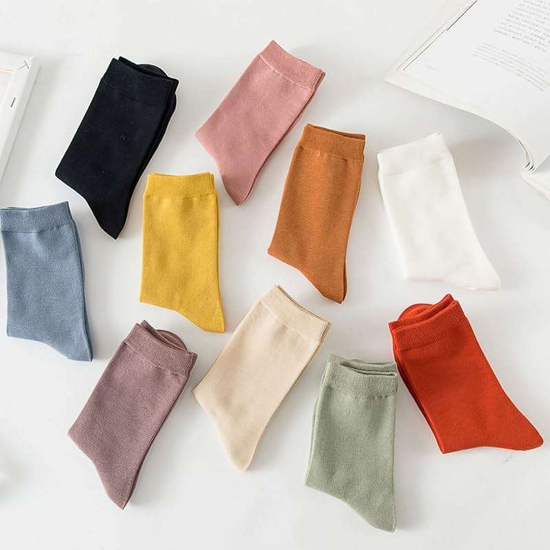TeenFighter 10 Pairs of Comfortable Casual Cotton Socks for Women, Crew Size for Sports, Solid Color Stretch Socks for Girls - Image 3