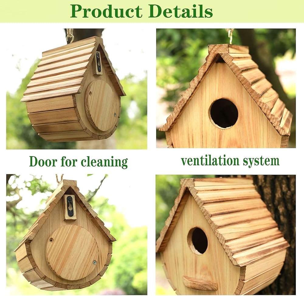 Bird House for Outside,Wood Birdhouses Outdoor, Wooden Bird House Bluebird Finch Cardinals Hanging Birdhouse for Garden Viewing - Image 5