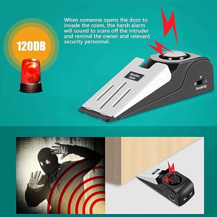 Portable Door Lock & Door Stop Alarm Set, Dual Protection Home Security Door Kit, Travel Hotel Lock Devices Pocket Self Defensey Tools for Traveling Hotel Home Apartment,Red - Image 4