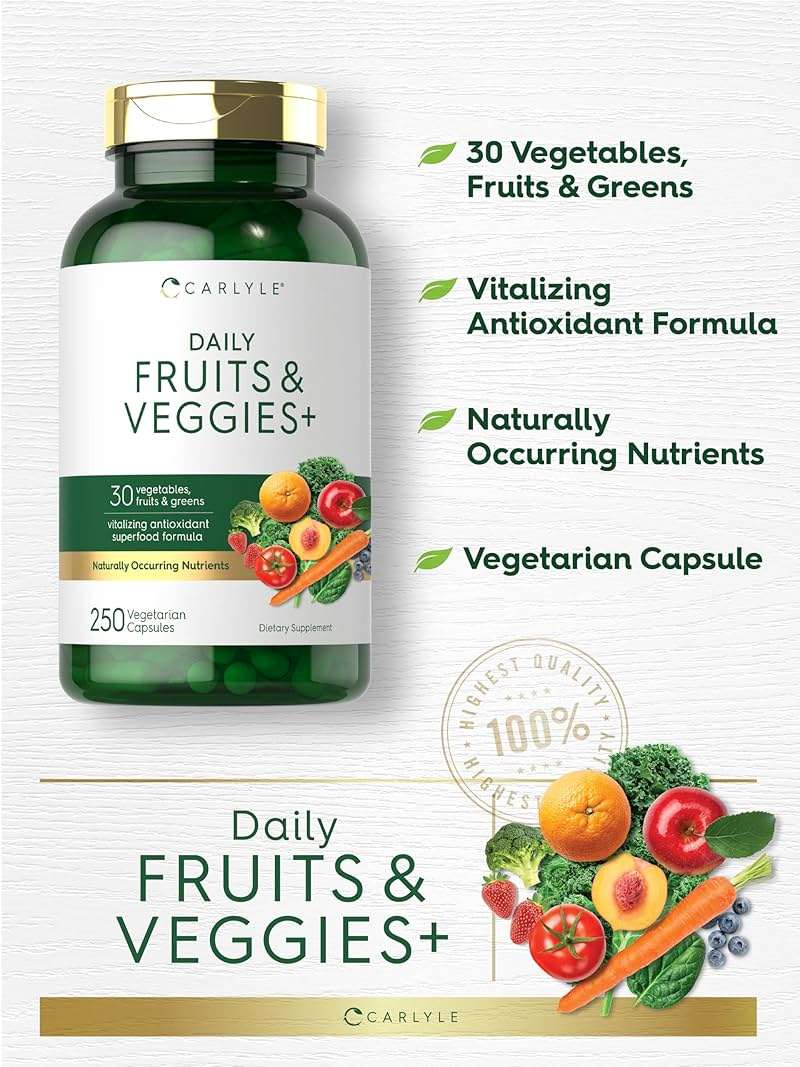 Carlyle Fruits and Veggies Supplement | 250 Capsules | Made with 30 Fruits and Vegetables | Vegetarian, Non-GMO, Gluten Free Superfood Formula - Image 4