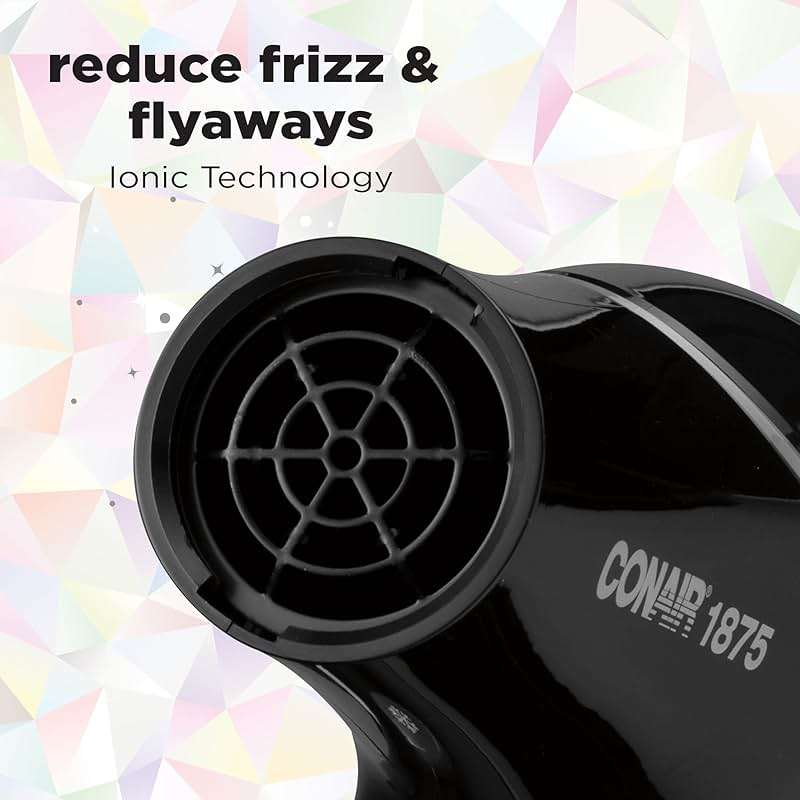 Conair Crystal Infused Ceramic Hair Dryer | Fast Drying Crystal Infused Ceramic Technology for Fine, Medium, Thick, and Curly Hair, Black, 190. - Image 2