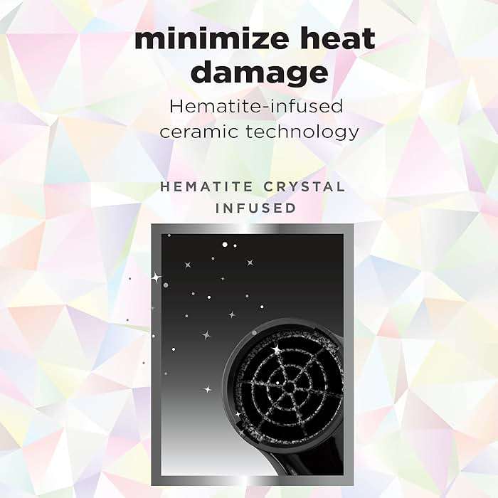 Conair Crystal Infused Ceramic Hair Dryer | Fast Drying Crystal Infused Ceramic Technology for Fine, Medium, Thick, and Curly Hair, Black, 190. - Image 3