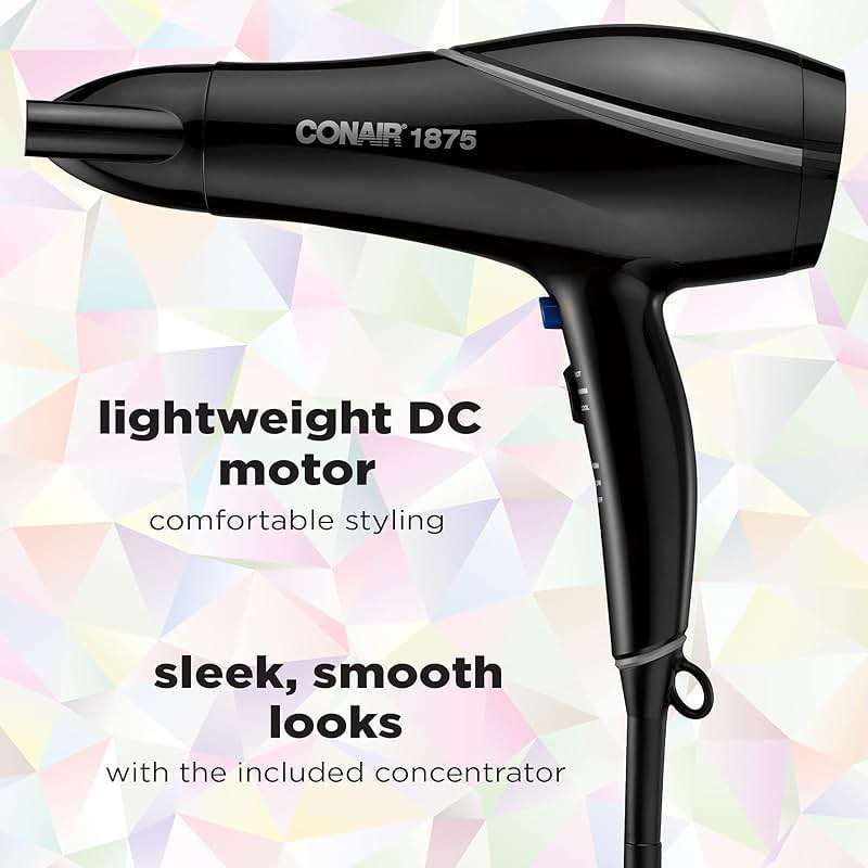 Conair Crystal Infused Ceramic Hair Dryer | Fast Drying Crystal Infused Ceramic Technology for Fine, Medium, Thick, and Curly Hair, Black, 190. - Image 4