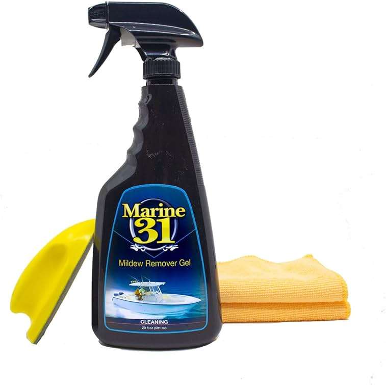 Marine 31 Mildew Stain Remover Gel Cleaner Kit | Removes Stains from Boats, Homes, Patios, Bathrooms, & Showers | Includes Interior Scrub Brush & Microfiber Towels | M31-375KITGEL-1 | 20oz - Image 1