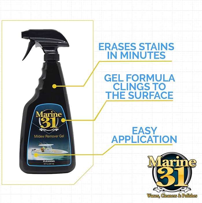 Marine 31 Mildew Stain Remover Gel Cleaner Kit | Removes Stains from Boats, Homes, Patios, Bathrooms, & Showers | Includes Interior Scrub Brush & Microfiber Towels | M31-375KITGEL-1 | 20oz - Image 2