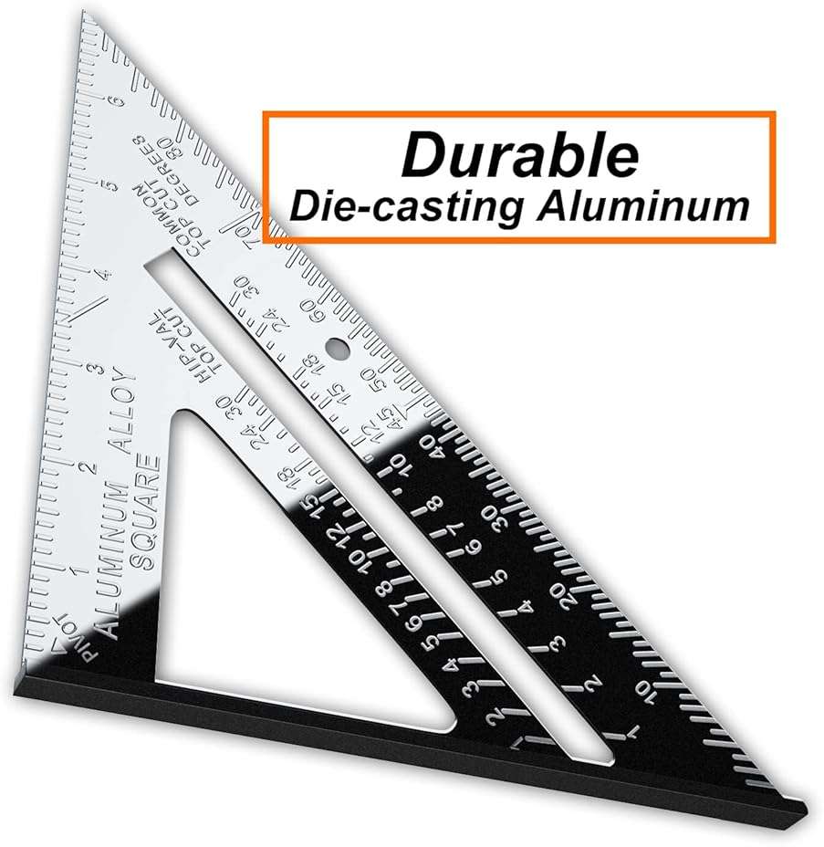 Mecurate Rafter Square, Triangle Carpenter Square Die-cast Aluminum Alloy for Woodworking and Carpentry (7 inch die-Casting) - Image 2