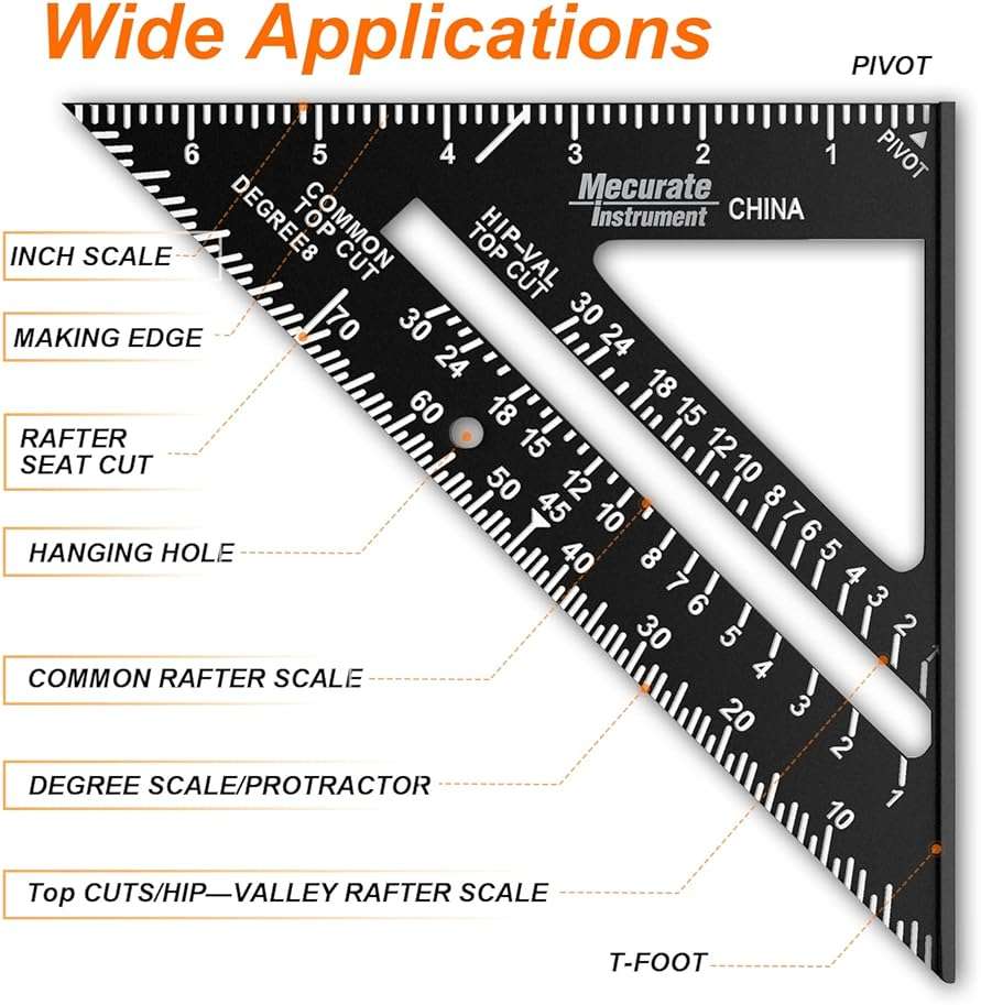 Mecurate Rafter Square, Triangle Carpenter Square Die-cast Aluminum Alloy for Woodworking and Carpentry (7 inch die-Casting) - Image 4