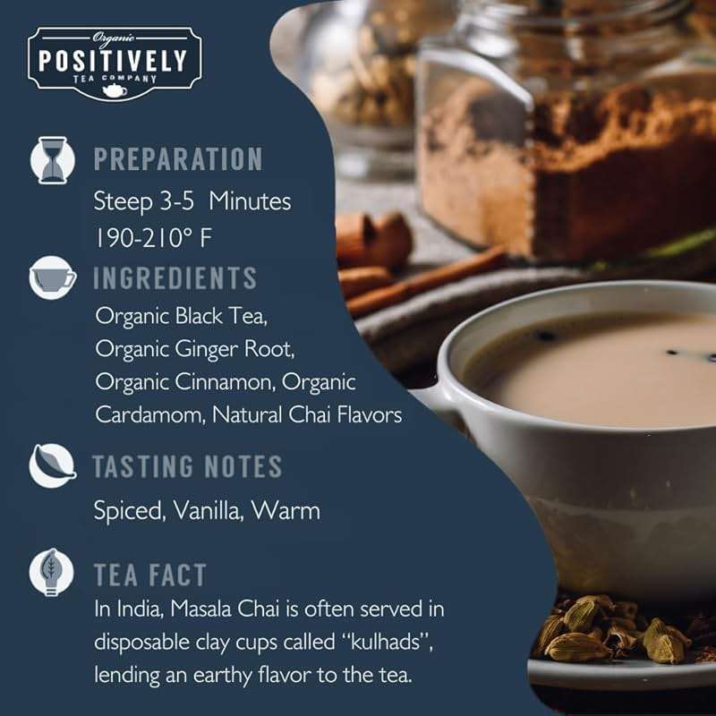 Organic Positively Tea Company, Masala Chai Black Tea Bags, 20 Count - Image 2
