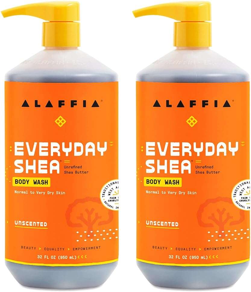 Alaffia Body Wash, EveryDay Shea, Unscented 2-Pack – Gentle Skin Cleanser, Shower Gel for Normal to Very Dry Skin, 32 Oz Ea - Image 1
