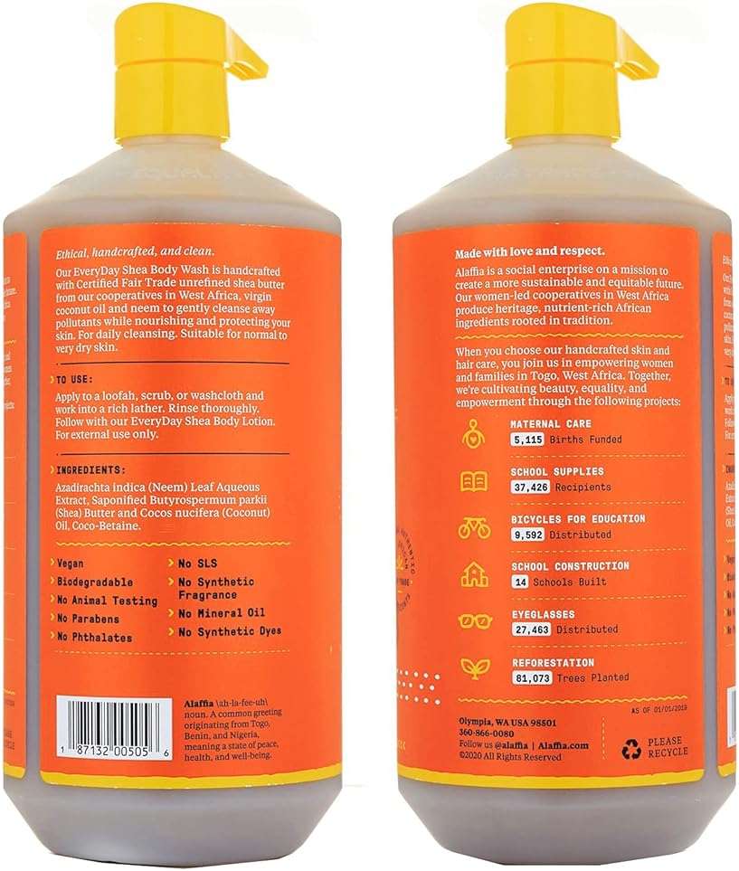 Alaffia Body Wash, EveryDay Shea, Unscented 2-Pack – Gentle Skin Cleanser, Shower Gel for Normal to Very Dry Skin, 32 Oz Ea - Image 2