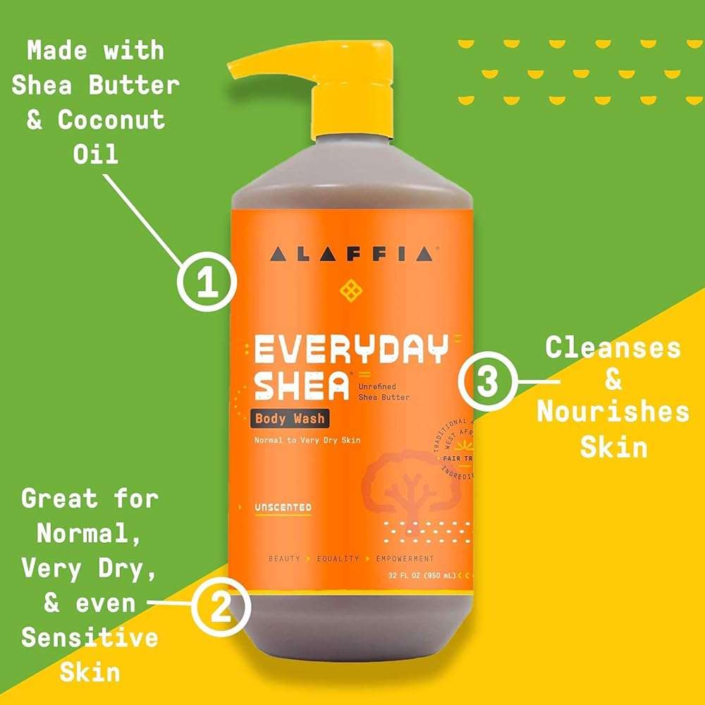 Alaffia Body Wash, EveryDay Shea, Unscented 2-Pack – Gentle Skin Cleanser, Shower Gel for Normal to Very Dry Skin, 32 Oz Ea - Image 4