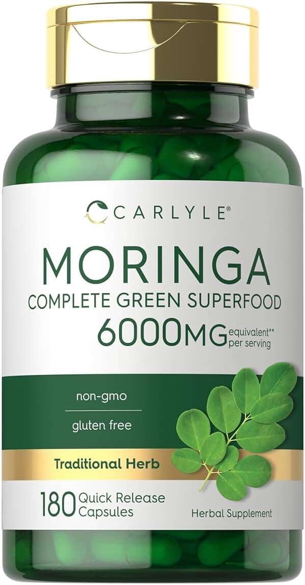 Carlyle Moringa Oleifera Supplement | 180 Capsules | Complete Green Superfood for Women and Men | from Moringa Leaf Powder | Non-GMO and Gluten Free - Image 1
