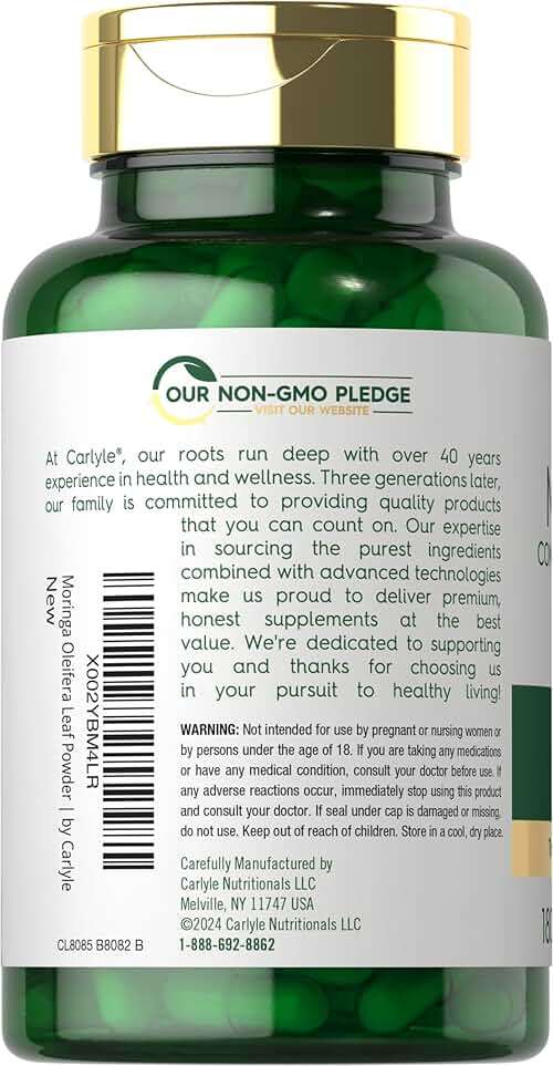 Carlyle Moringa Oleifera Supplement | 180 Capsules | Complete Green Superfood for Women and Men | from Moringa Leaf Powder | Non-GMO and Gluten Free - Image 3