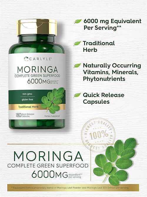 Carlyle Moringa Oleifera Supplement | 180 Capsules | Complete Green Superfood for Women and Men | from Moringa Leaf Powder | Non-GMO and Gluten Free - Image 4