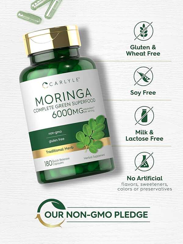 Carlyle Moringa Oleifera Supplement | 180 Capsules | Complete Green Superfood for Women and Men | from Moringa Leaf Powder | Non-GMO and Gluten Free - Image 5