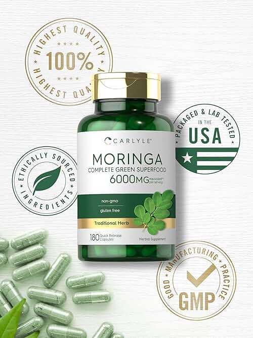 Carlyle Moringa Oleifera Supplement | 180 Capsules | Complete Green Superfood for Women and Men | from Moringa Leaf Powder | Non-GMO and Gluten Free - Image 6