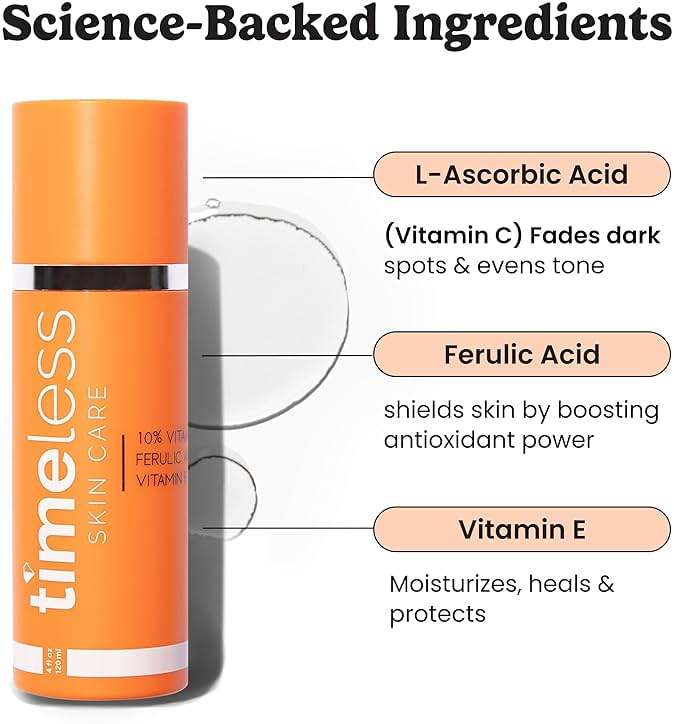 Timeless Skin Care Vitamin C Serum with Vitamin E & Ferulic Acid - Brightening Serum - for Oily & Dry Skin - Fragrance-Free - 4 oz - Image 2