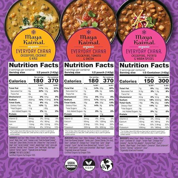 Maya Kaimal Organic Indian Everyday Chana Variety - Fully Cooked - Vegan - Microwavable - Ready to Eat Meals (10 Ounce, Pack of 3) - Image 2