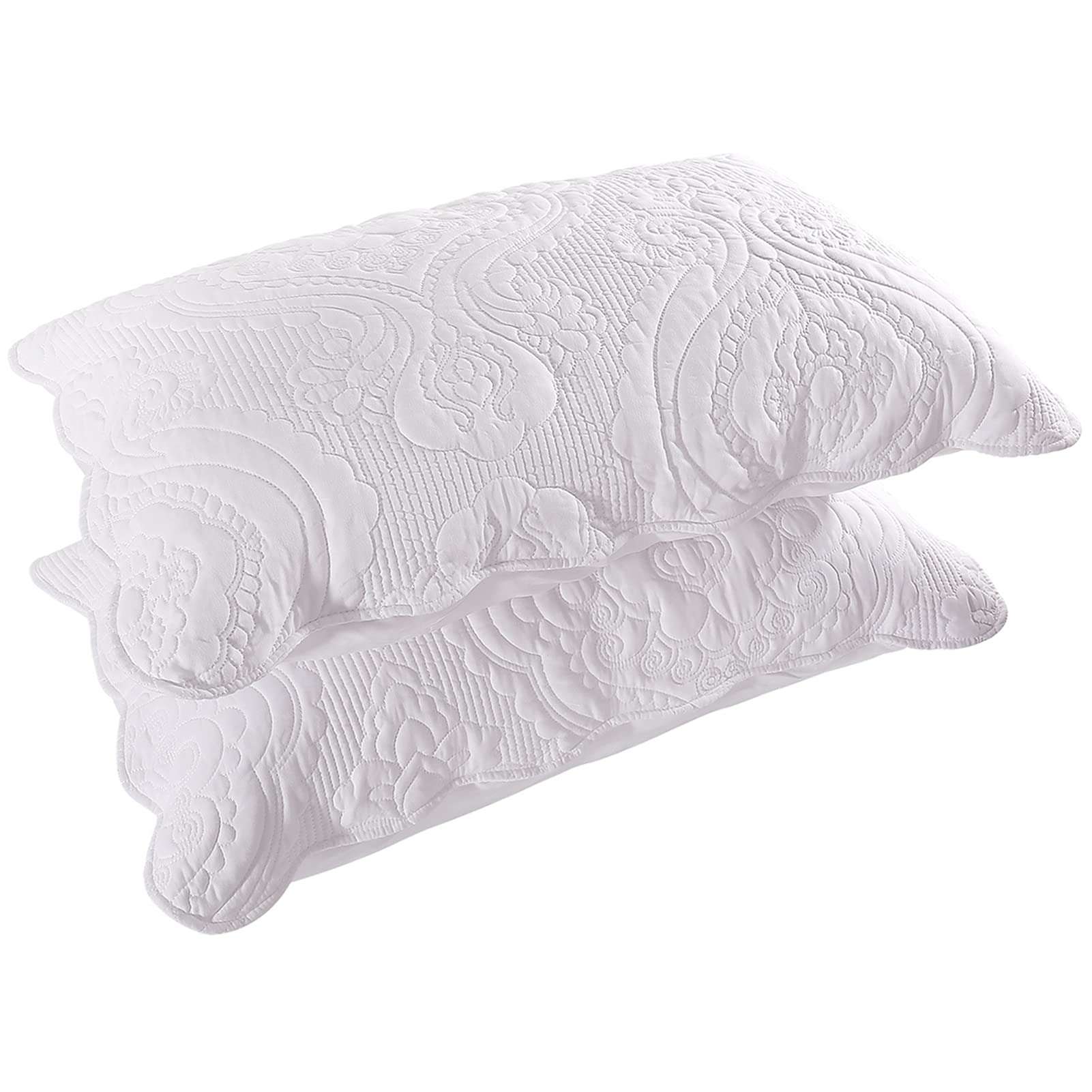 BOSOWOS Quilted Pillow Shams Set of 2, Decorative Microfiber Queen Bed Pillow Shams, Soft Breathable Pillow Covers with Envelope Closure (White, 2Pcs:20 x 30inch) - Image 1