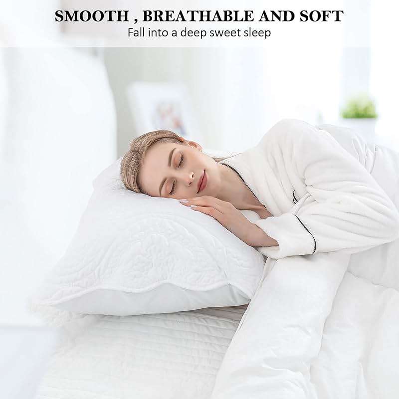 BOSOWOS Quilted Pillow Shams Set of 2, Decorative Microfiber Queen Bed Pillow Shams, Soft Breathable Pillow Covers with Envelope Closure (White, 2Pcs:20 x 30inch) - Image 4