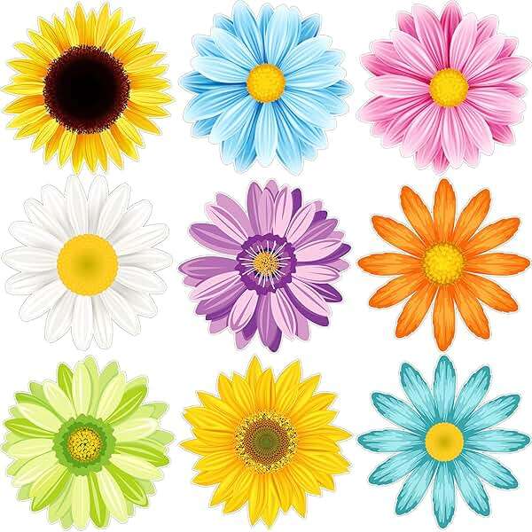 Censen 63 Pieces Sun Flower Cutouts 5.1 Inch Spring Summer Bulletin Board Paper Decorations Creative Springtime Flowers Wall Decals for Wall Summer Bulletin Board for Birthday Party(Classic) - Image 1