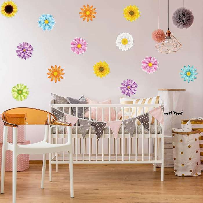 Censen 63 Pieces Sun Flower Cutouts 5.1 Inch Spring Summer Bulletin Board Paper Decorations Creative Springtime Flowers Wall Decals for Wall Summer Bulletin Board for Birthday Party(Classic) - Image 2