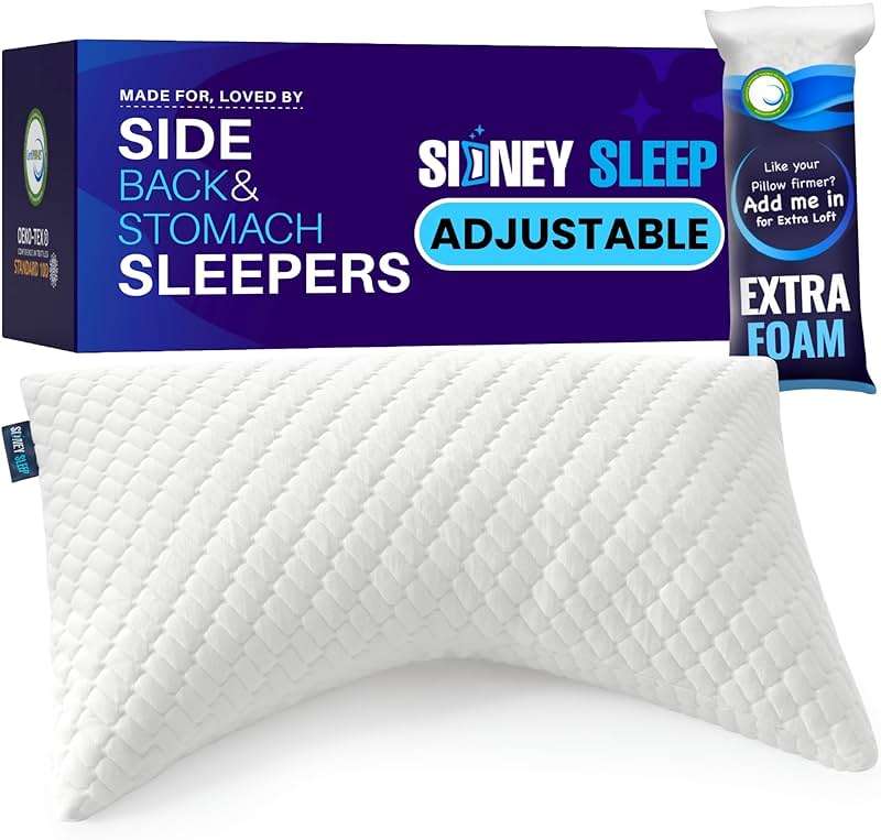 Sidney Sleep Adjustable Curved Pillows for Neck and Shoulder Support with Extra Shredded Fill - Cervical Contour Pillow for Side and Back Sleepers - Queen Size 19" x 29" CertiPUR-US Certified (White) - Image 1