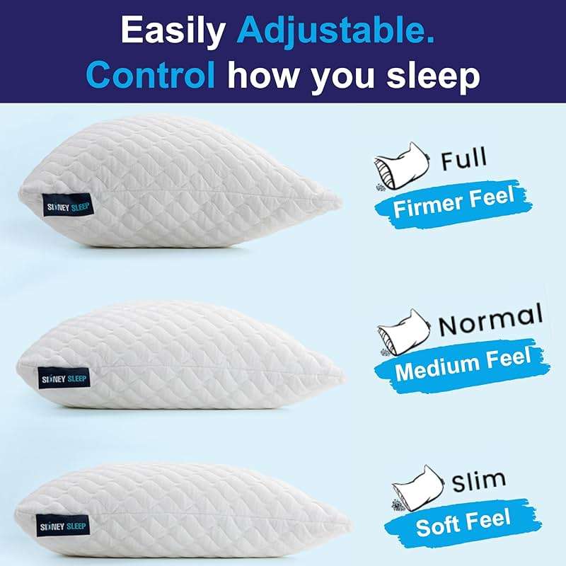 Sidney Sleep Adjustable Curved Pillows for Neck and Shoulder Support with Extra Shredded Fill - Cervical Contour Pillow for Side and Back Sleepers - Queen Size 19" x 29" CertiPUR-US Certified (White) - Image 2