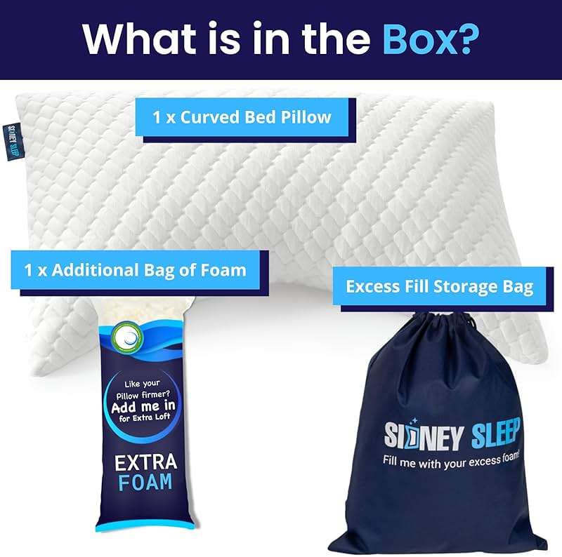 Sidney Sleep Adjustable Curved Pillows for Neck and Shoulder Support with Extra Shredded Fill - Cervical Contour Pillow for Side and Back Sleepers - Queen Size 19" x 29" CertiPUR-US Certified (White) - Image 5