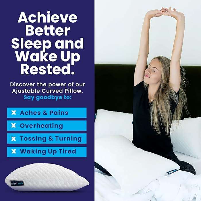 Sidney Sleep Adjustable Curved Pillows for Neck and Shoulder Support with Extra Shredded Fill - Cervical Contour Pillow for Side and Back Sleepers - Queen Size 19" x 29" CertiPUR-US Certified (White) - Image 6