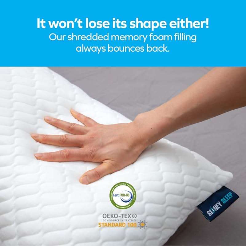 Sidney Sleep Adjustable Curved Pillows for Neck and Shoulder Support with Extra Shredded Fill - Cervical Contour Pillow for Side and Back Sleepers - Queen Size 19" x 29" CertiPUR-US Certified (White) - Image 8