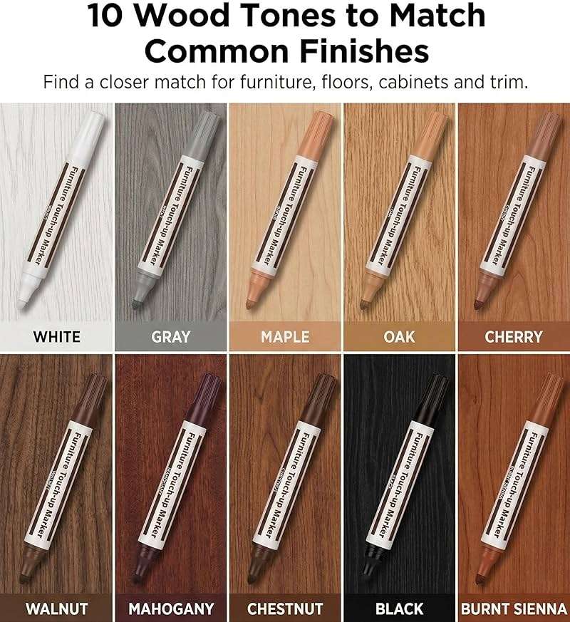 Lifreer Furniture Markers Touch Up Kit, 21 Pcs Wood Scratch Repair Kit with 10 Color Touch Up Pens, Wax Filler Sticks & Sharpener for Wood Floors, Cabinets, Tables, Desks & Bedposts - Image 3