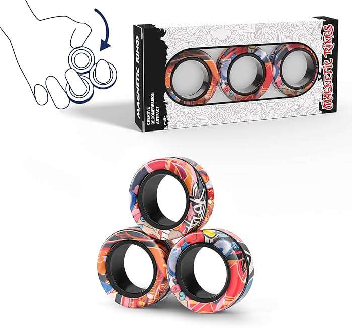 Magnetic Rings Fidget Toy Set, Idea ADHD Fidget Toys, Adult Fidget Magnets Spinner Rings for Anxiety Relief Therapy, Fidget Pack Great Gift for Adults Teens Kids (3PCS) - Image 1